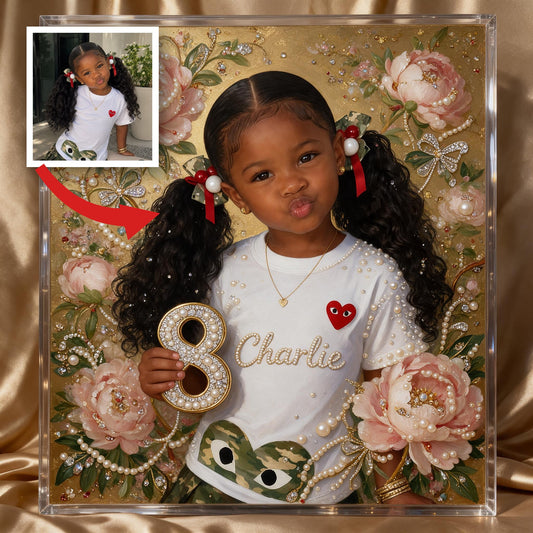 Personalized Birthday Black Little Girl Diamond Painting Ornament Kit, Gift for Daughter Granddaughter Niece
