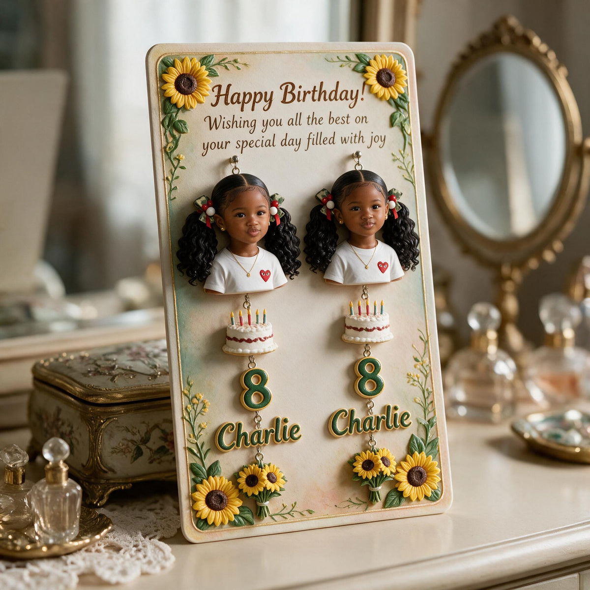 Personalized Birthday Black Little Girl Earrings With Card, Daughter Granddaughter Niece Gift