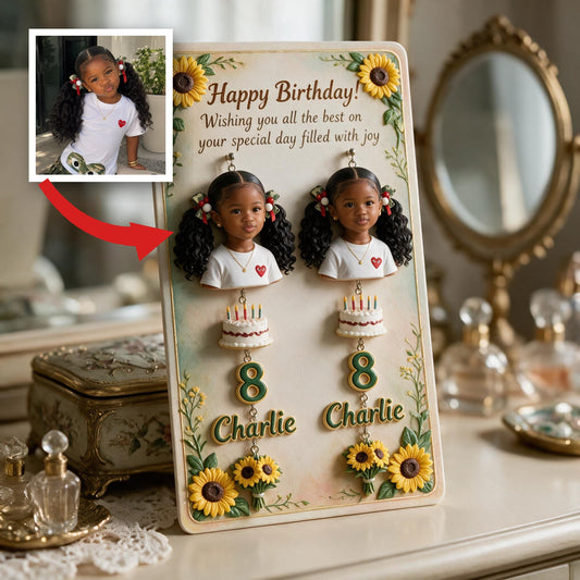 Personalized Birthday Black Little Girl Earrings With Card, Daughter Granddaughter Niece Gift