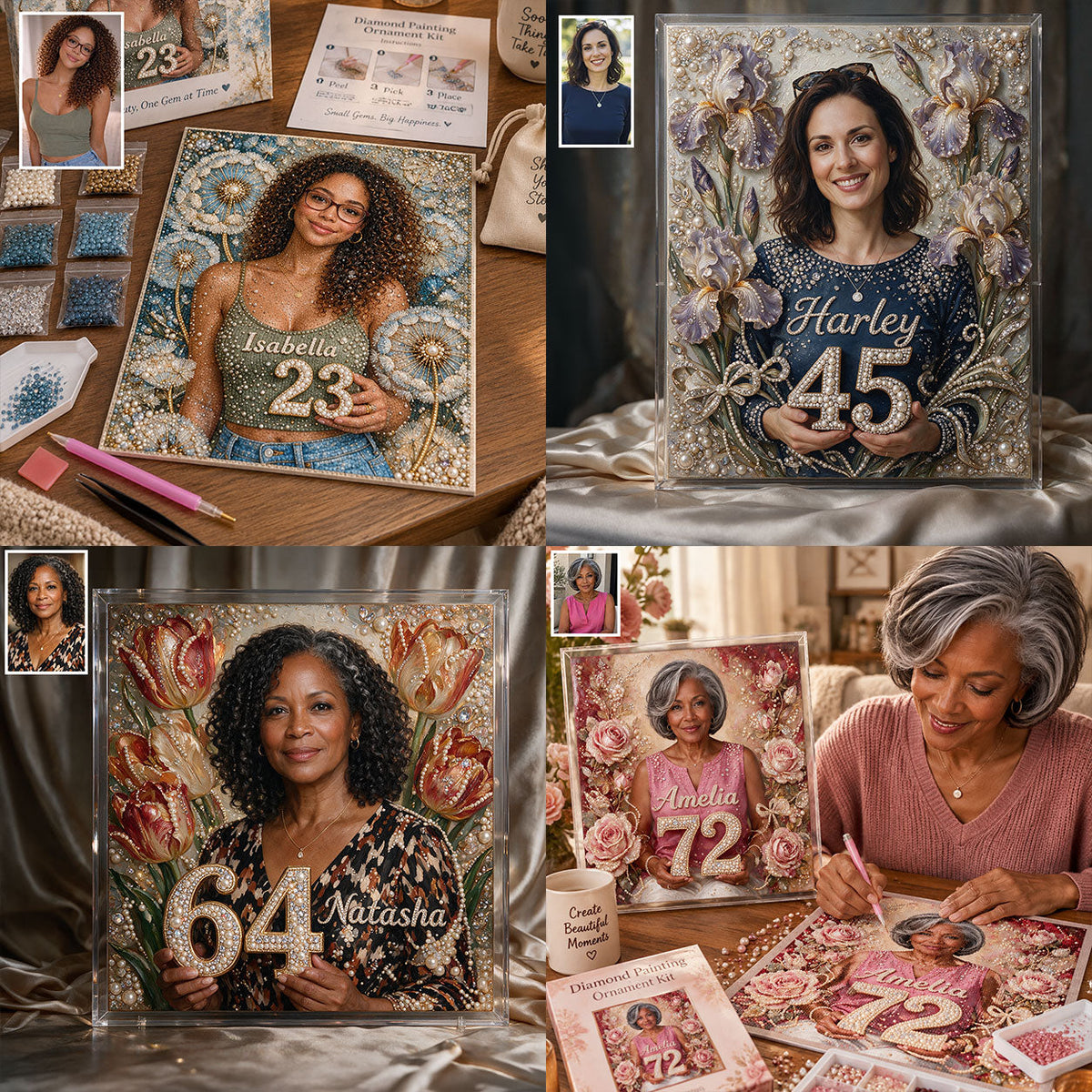 Personalized 45th Birthday Middle-Aged Black Woman Diamond Painting Ornament Kit Gift