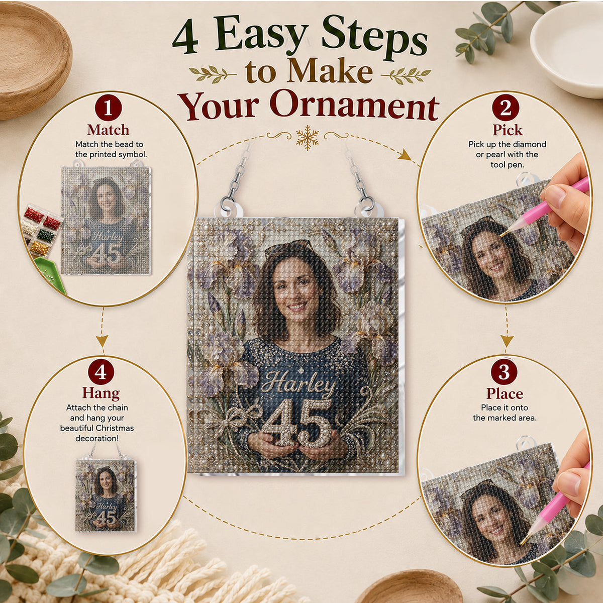 Personalized 45th Birthday Middle-Aged Latina Woman Diamond Painting Ornament Kit