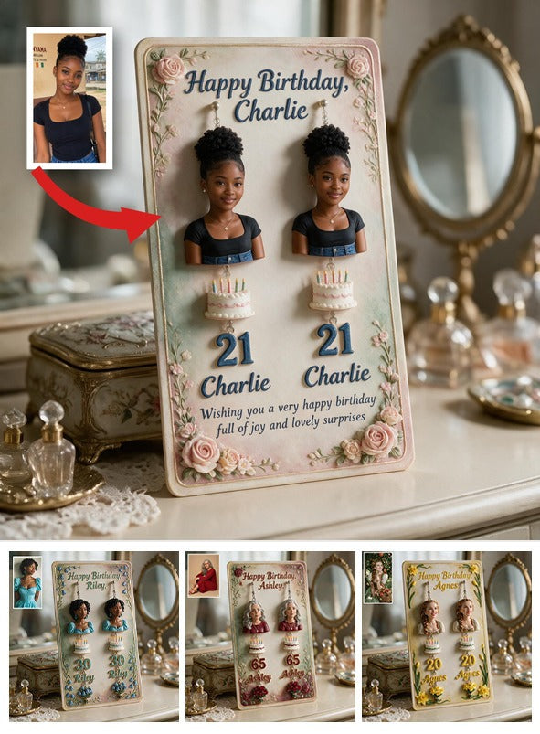 Personalized 21st Birthday Black Woman Earrings with Display Card Gift for Her