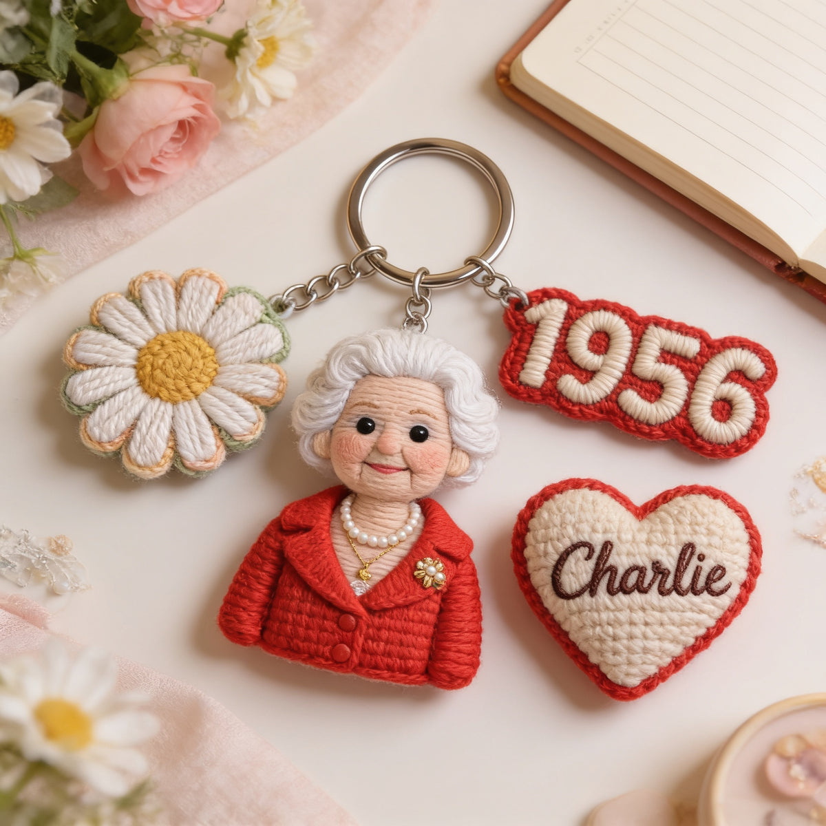 Personalized 70th Birthday Older Woman Keychain Gift for Grandma Mom Wife