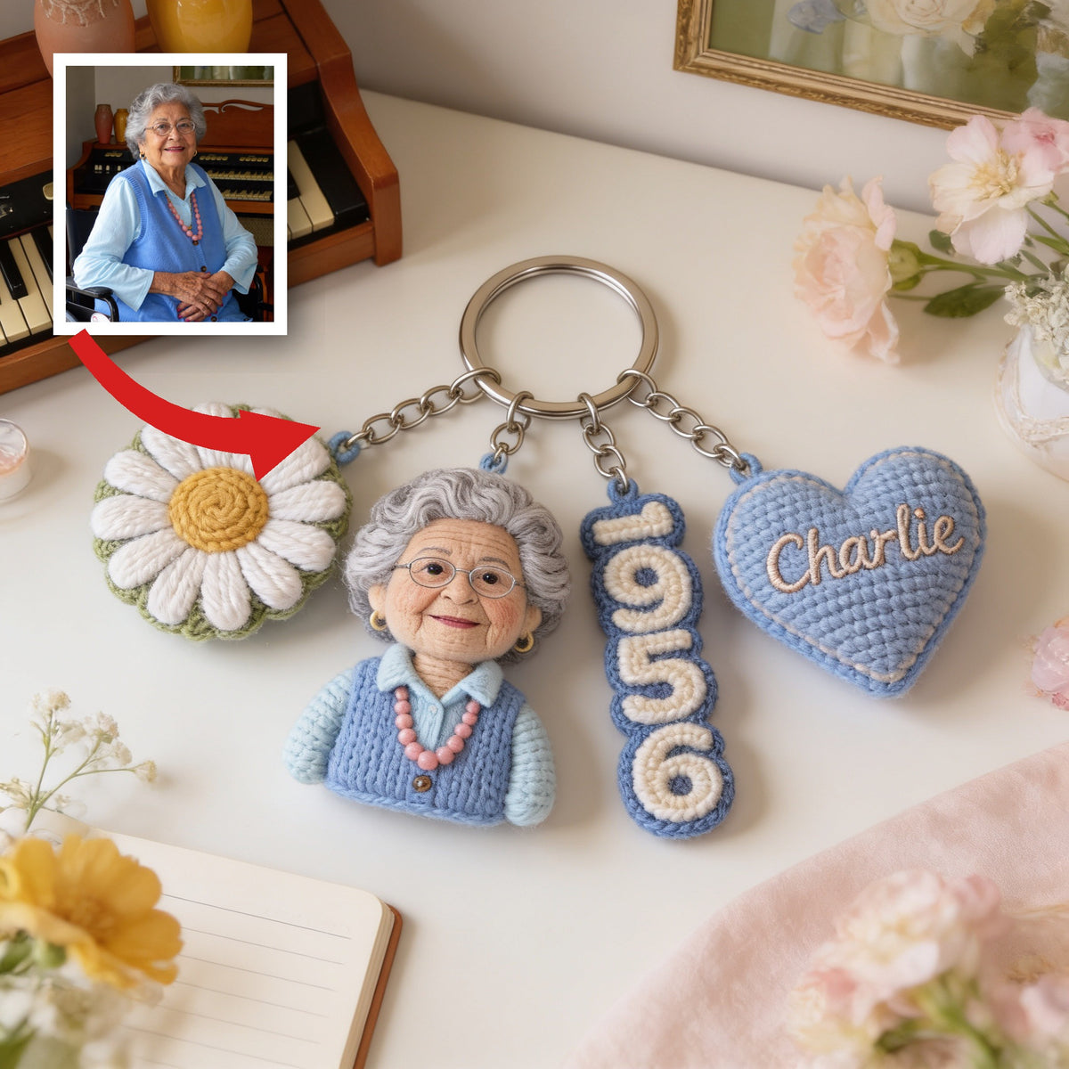 Cadeau de porte-clés personnalisé pour le 70e anniversaire d'une femme latina âgée