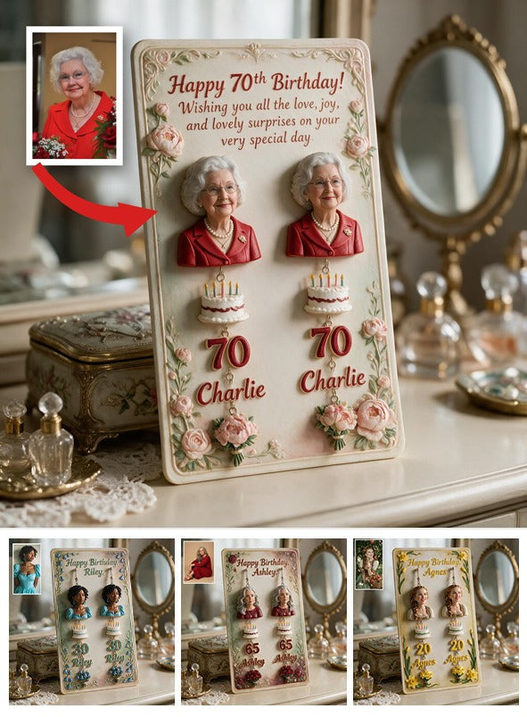Personalized 70th Birthday Older Woman Earrings with Display Card, Mom Grandma Wife Gift