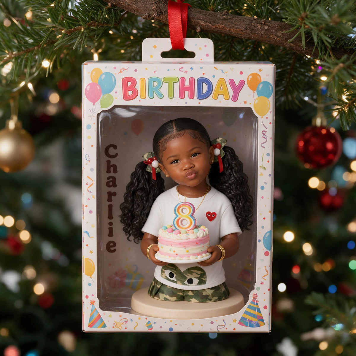 Ornement d'anniversaire personnalisé pour petite fille noire, cadeau pour fille, petite-fille, nièce