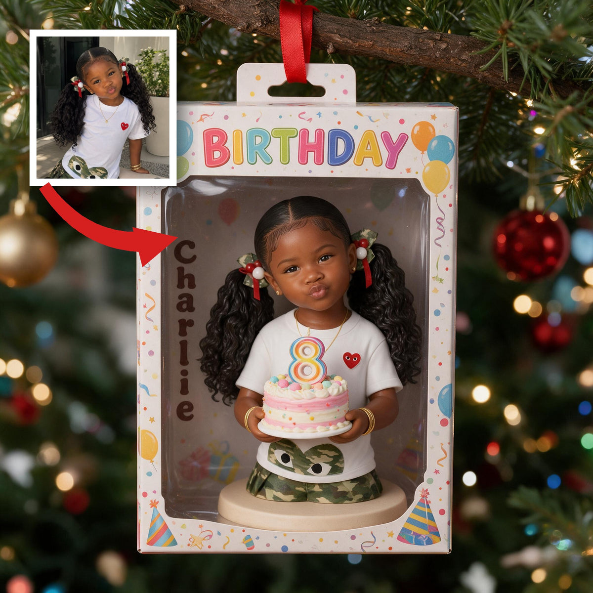 Ornement d'anniversaire personnalisé pour petite fille noire, cadeau pour fille, petite-fille, nièce