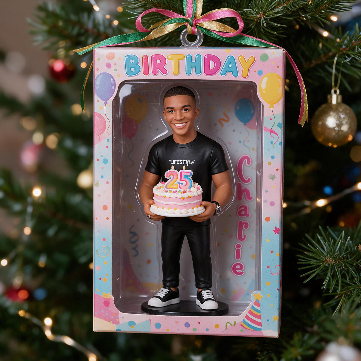 Personalized 25th Birthday Black Man Ornament, Gift for Him