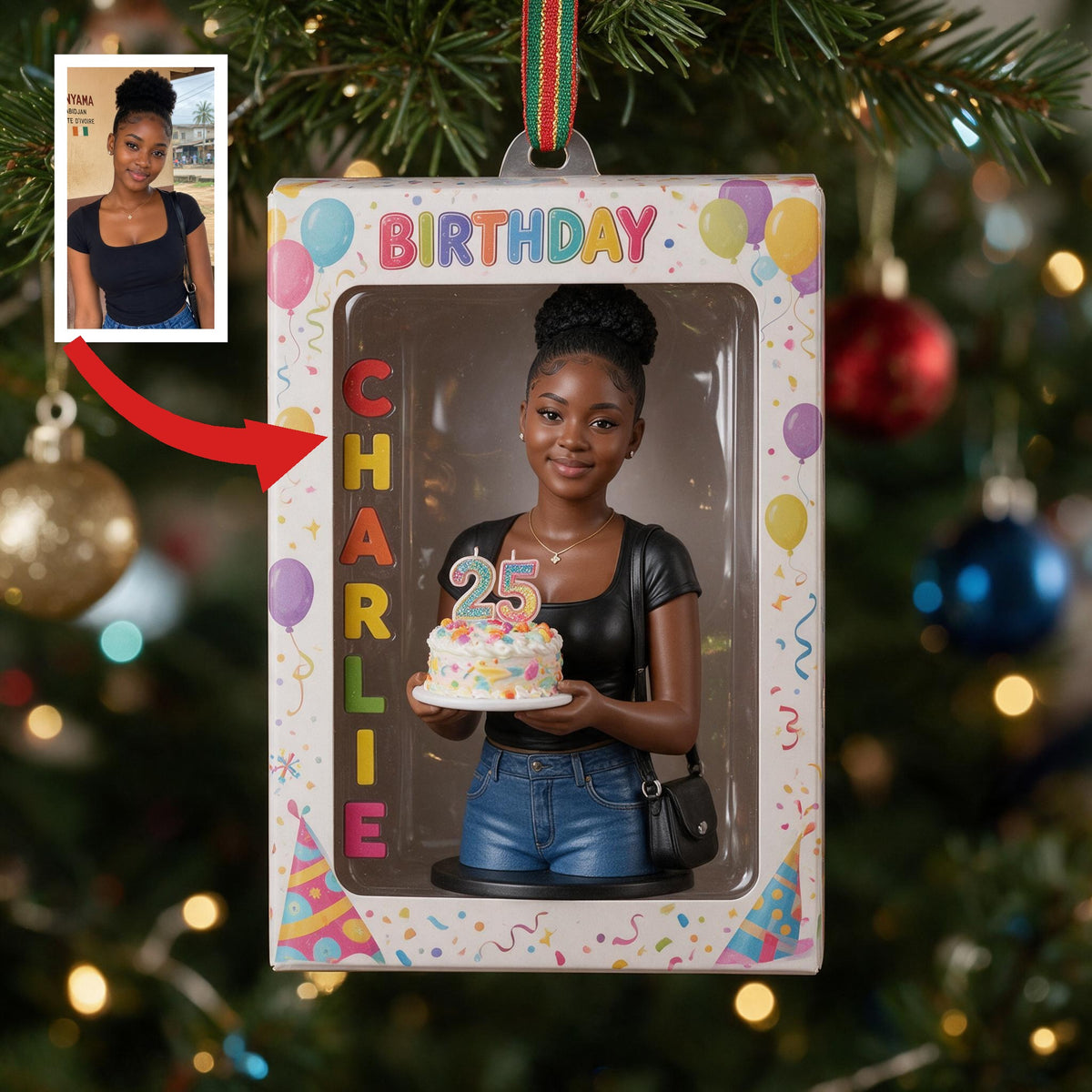 Personalized 25th Birthday Black Woman Ornament