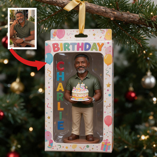 Personalized 45th Birthday Middle-Aged Black Man Ornament, Gift for Dad Grandpa