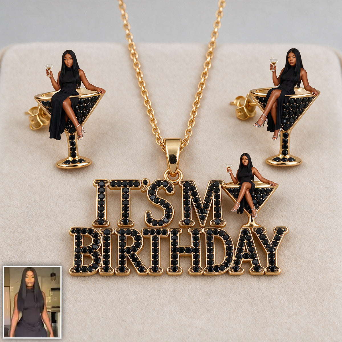 Personalized Birthday Little Girl Pendant Necklace & Stud Earrings Set