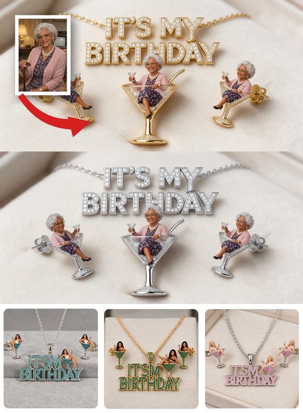 Personalized 70th Birthday Older Black Woman Pendant Necklace & Stud Earrings