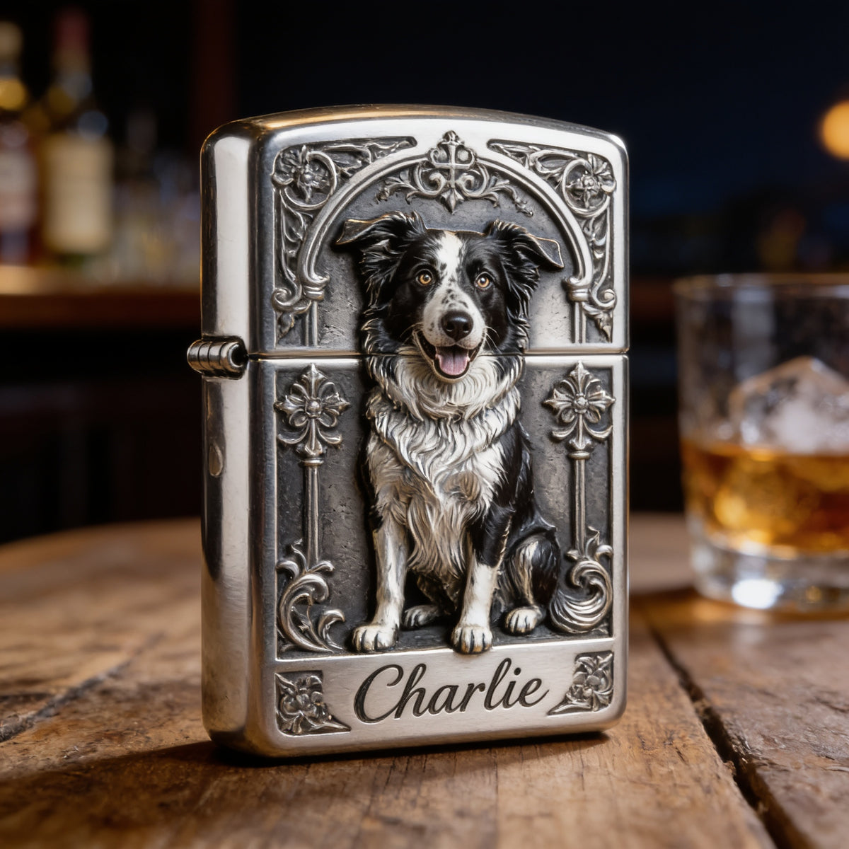 Personalized Black & White Border Collie Lighter Custom Pet Gift