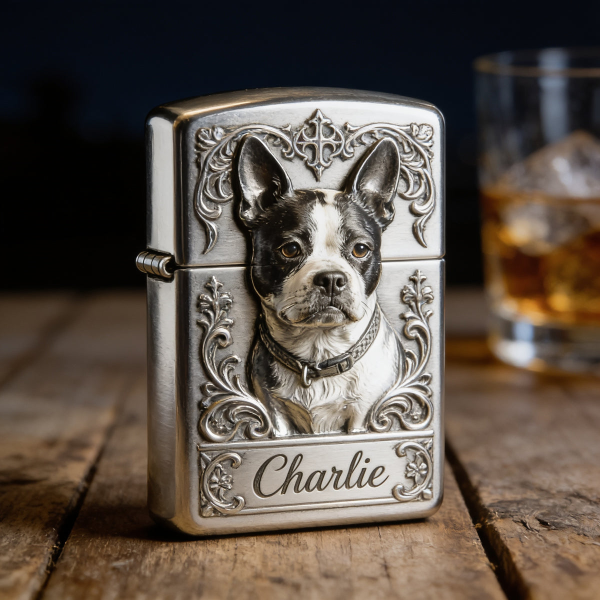 Personalized Black and White Boston Terrier Lighter Pet Owner Gift