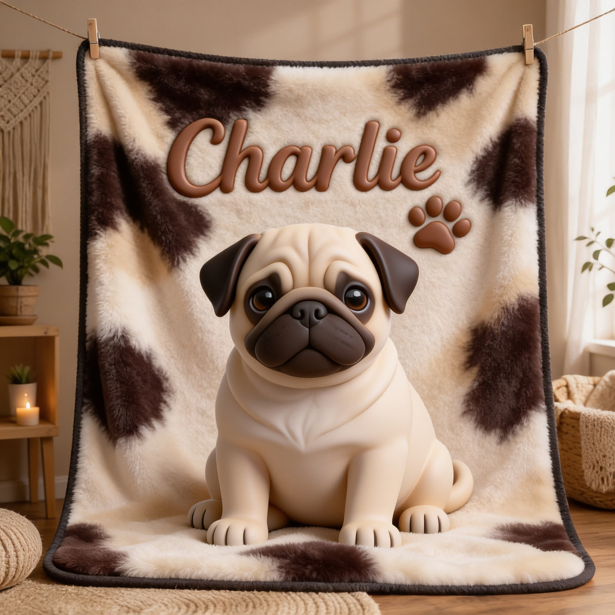 Personalized Fawn Black Mask Pug Puppy Pet Blanket Dog Owner Gift
