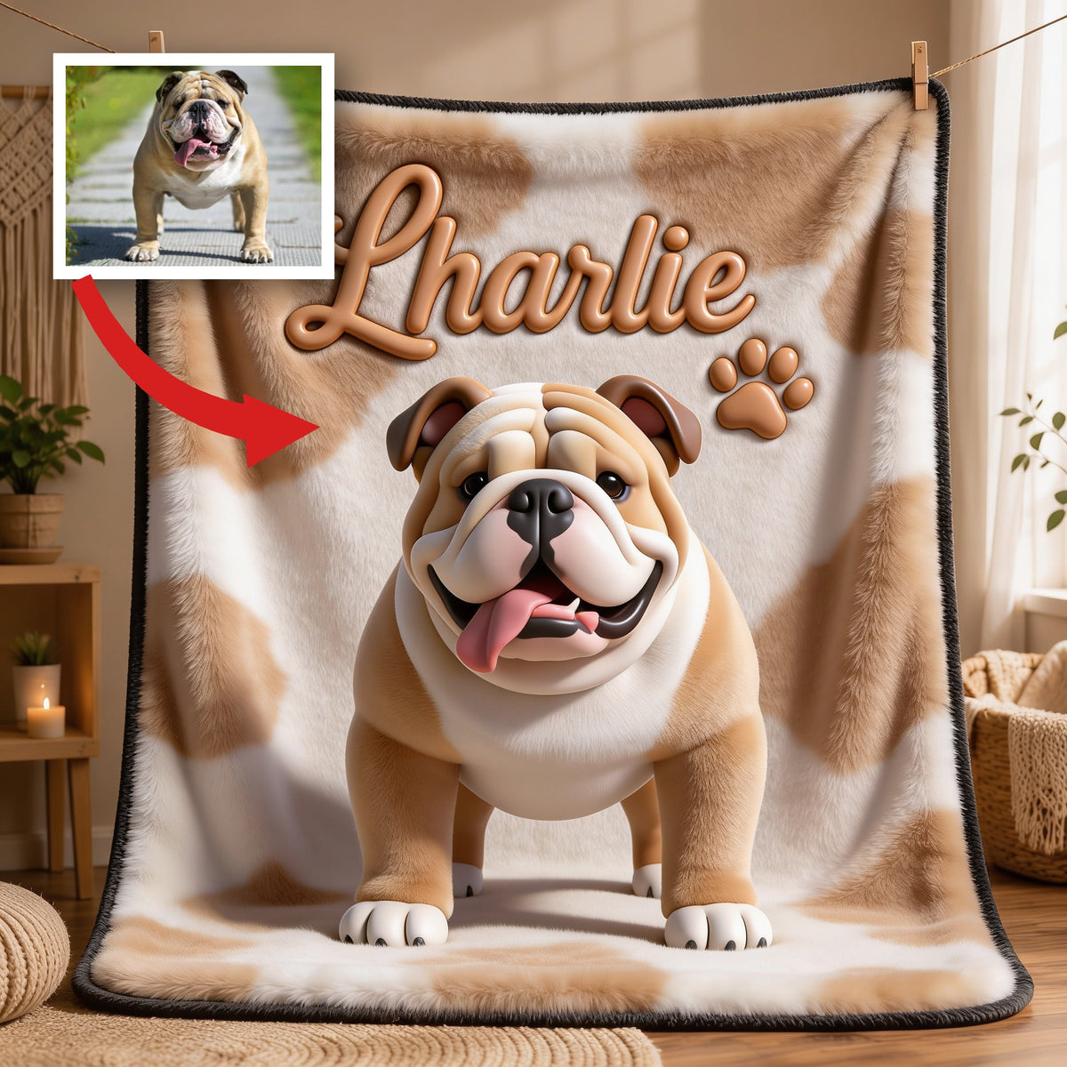 Personalisierte Fawn und Weiße Bulldoggen-Decke für Hundeliebhaber