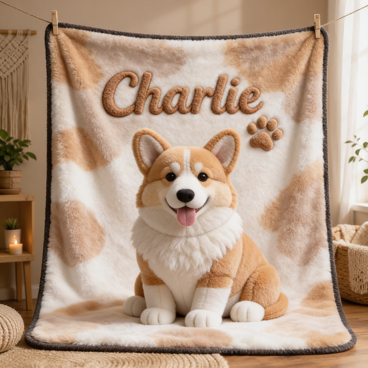Personalized Adult Tan and White Pembroke Welsh Corgi Pet Blanket Dog Lover Gift