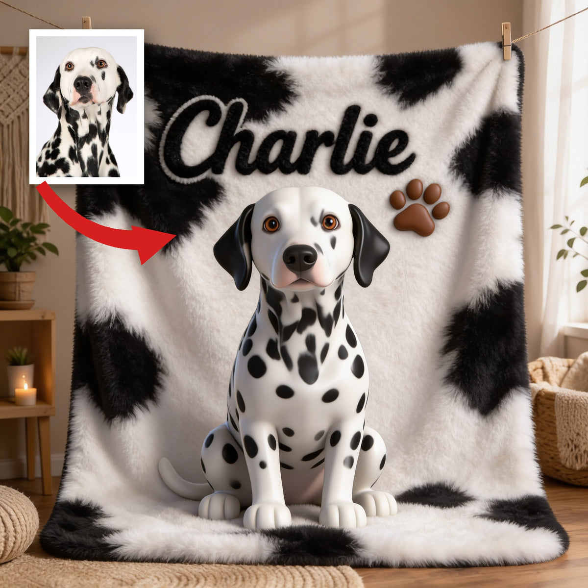 Personalized Black and White Spotted Dalmatian Pet Blanket Dog Lover Gift