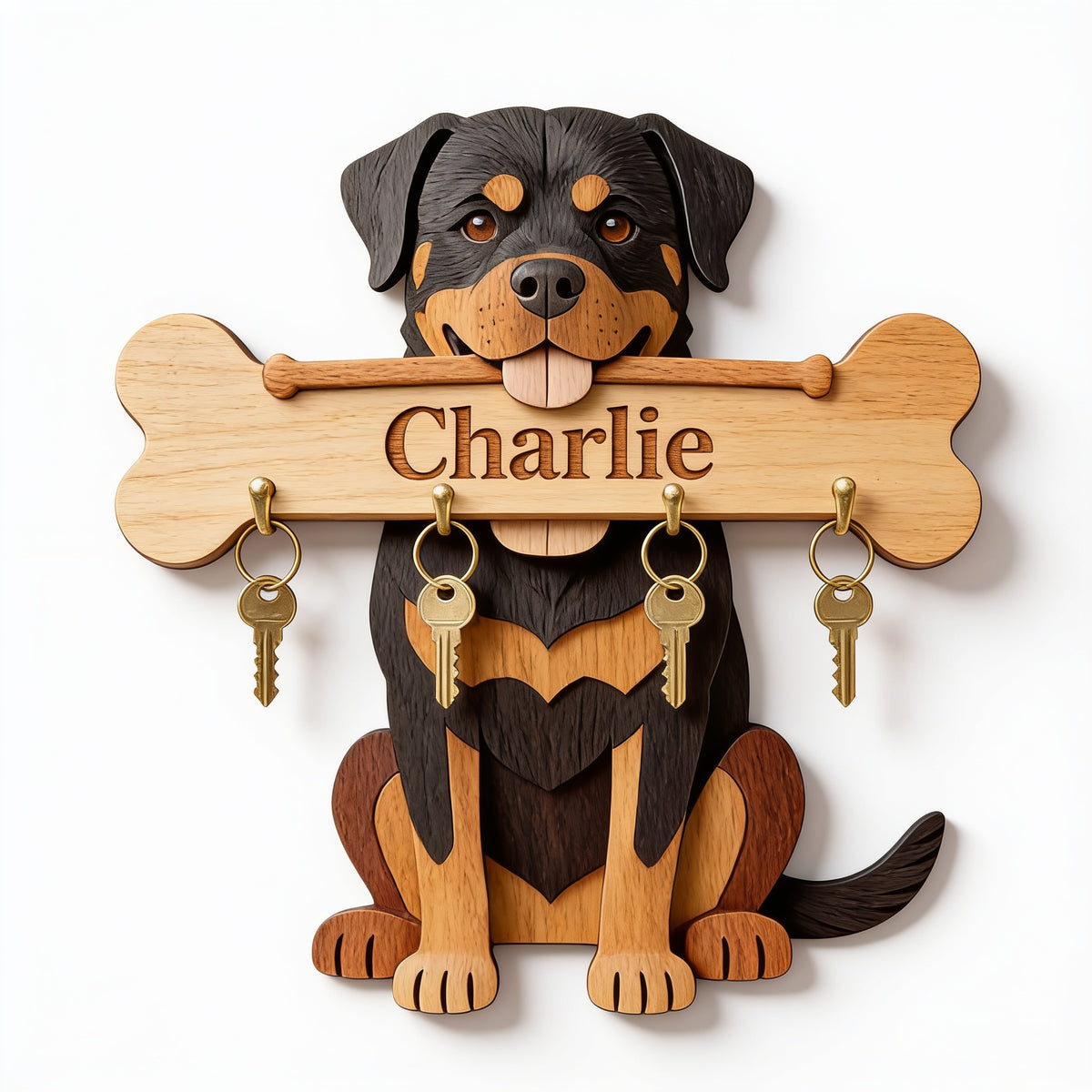 Personalized Black and Tan Adult Rottweiler Wooden Key Rack Dog Lover Home Decor Gift