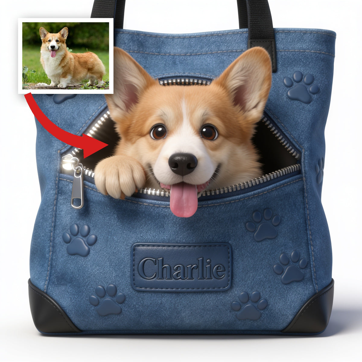 Personalized Tan and White Pembroke Welsh Corgi Tote Bag for Dog Lovers
