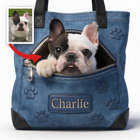 Personalized Black and White French Bulldog Tote Bag Dog Lover Gift