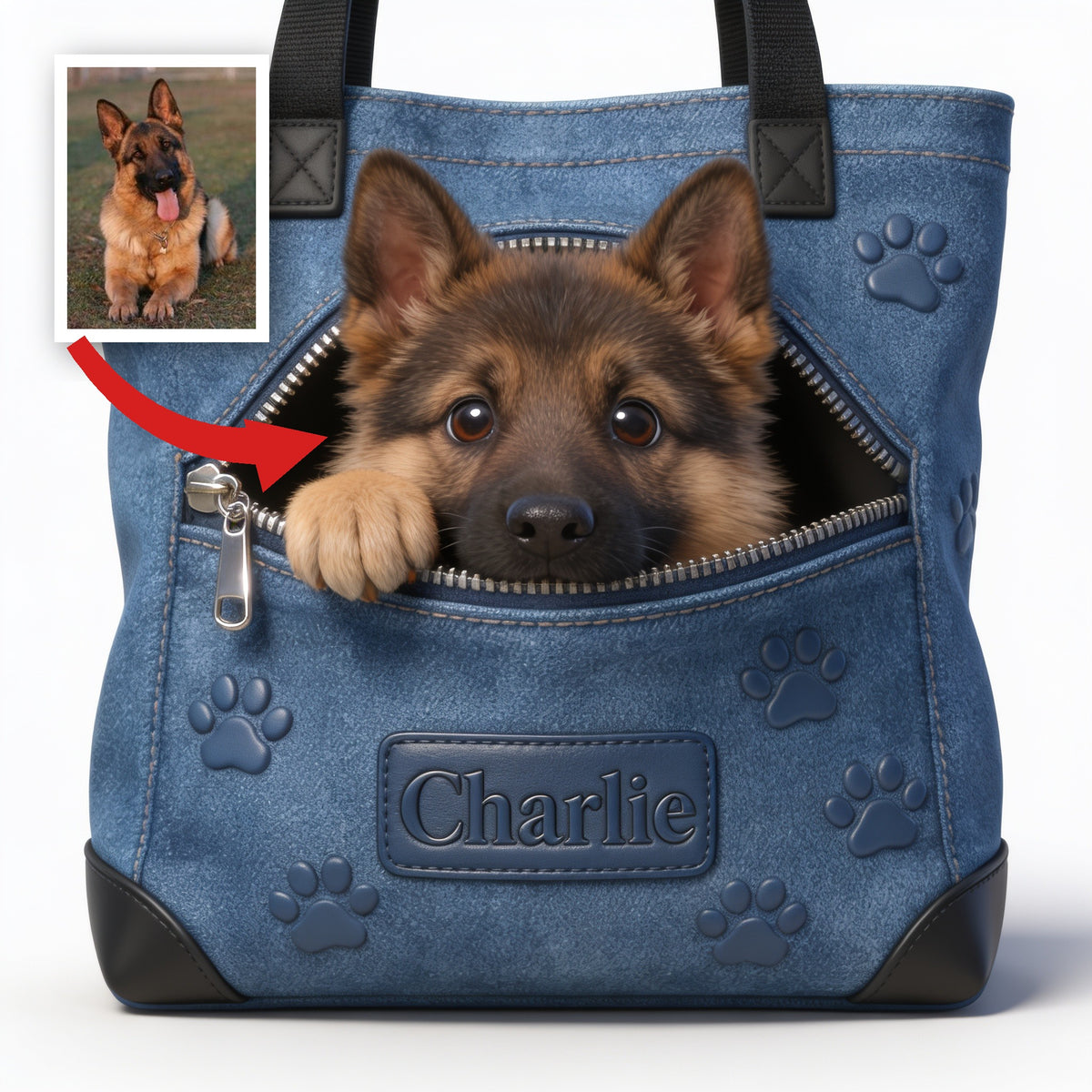 Personalized Black and Tan German Shepherd Tote Bag Dog Lover Gift