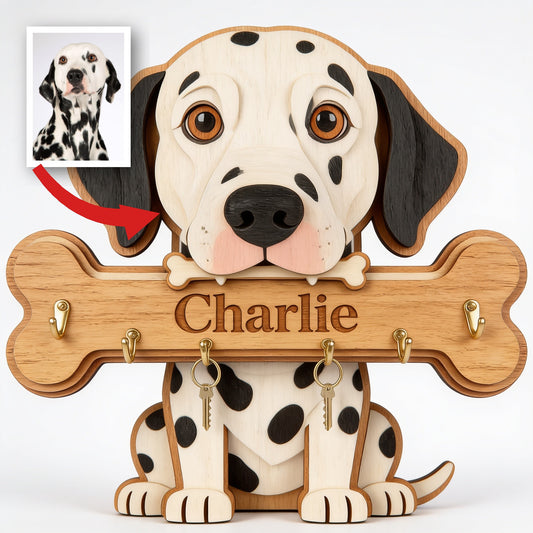 Personalized Dalmatian Wooden Key Rack Custom Spotted Dog Wall Hanging Gift