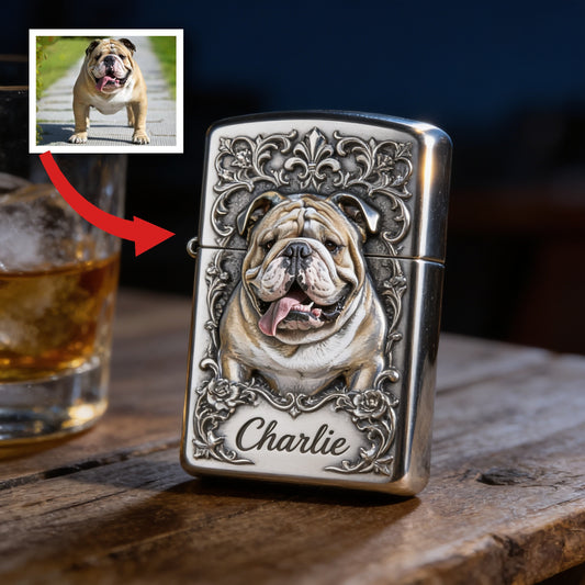Personalized Fawn and White Adult Bulldog Lighter Custom Pet Owner Gift