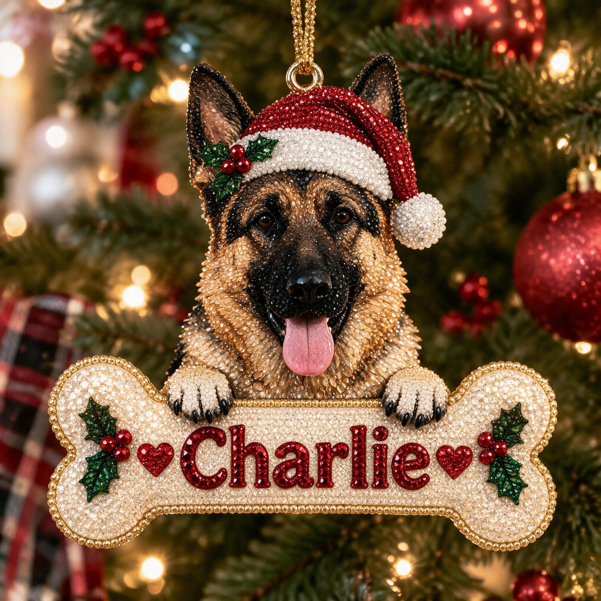 Personalized Christmas Black and Tan German Shepherd Diamond Painting Ornament Kit