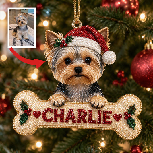Personalized Christmas Yorkshire Terrier Diamond Painting Ornament Kit Dog Lover Gift