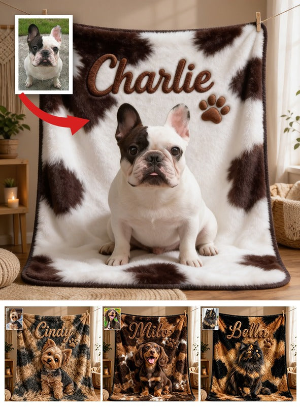 Personalized Black and White French Bulldog Pet Blanket Dog Lover Gift