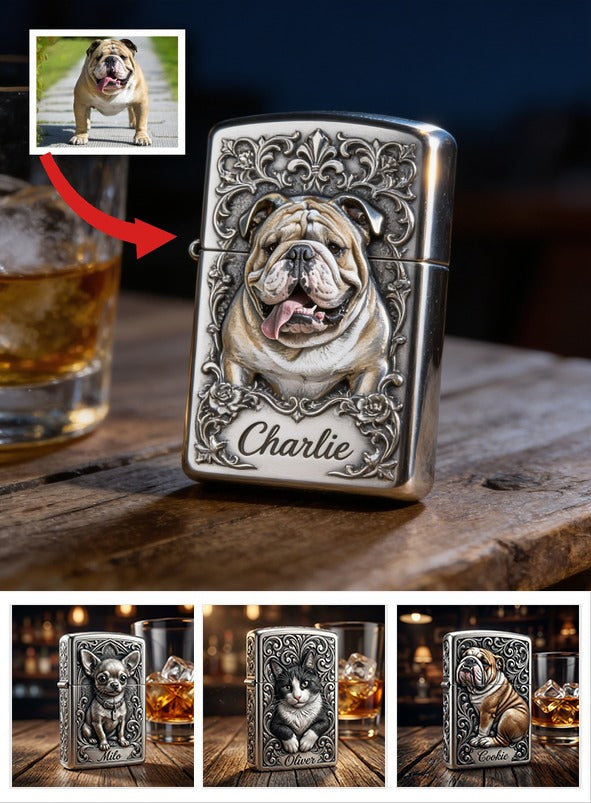 Personalized Fawn and White Adult Bulldog Lighter Custom Pet Owner Gift