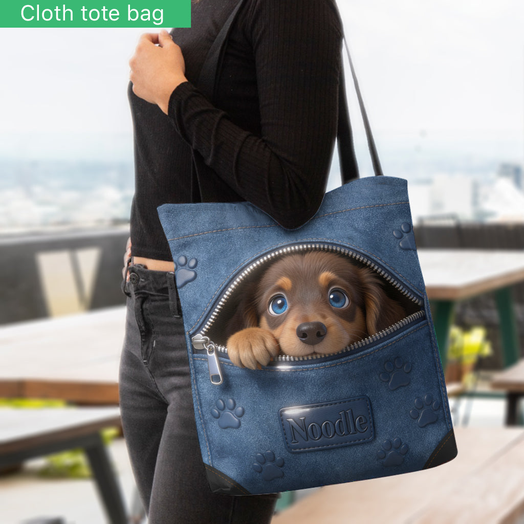 Personalized Fawn and White Chihuahua Puppy Tote Bag Dog Lover Gift