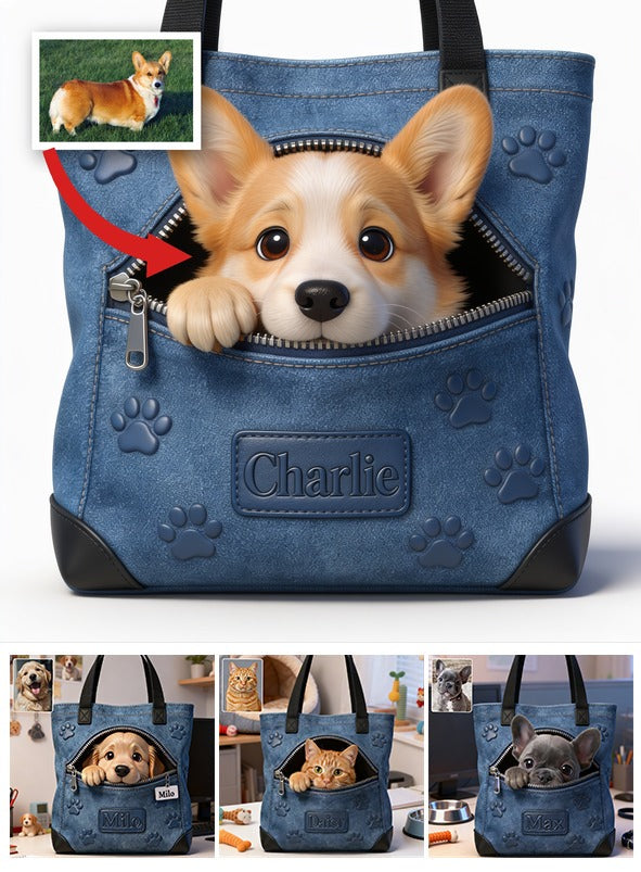 Personalized Tan and White Pembroke Welsh Corgi Tote Bag Dog Lover Gift