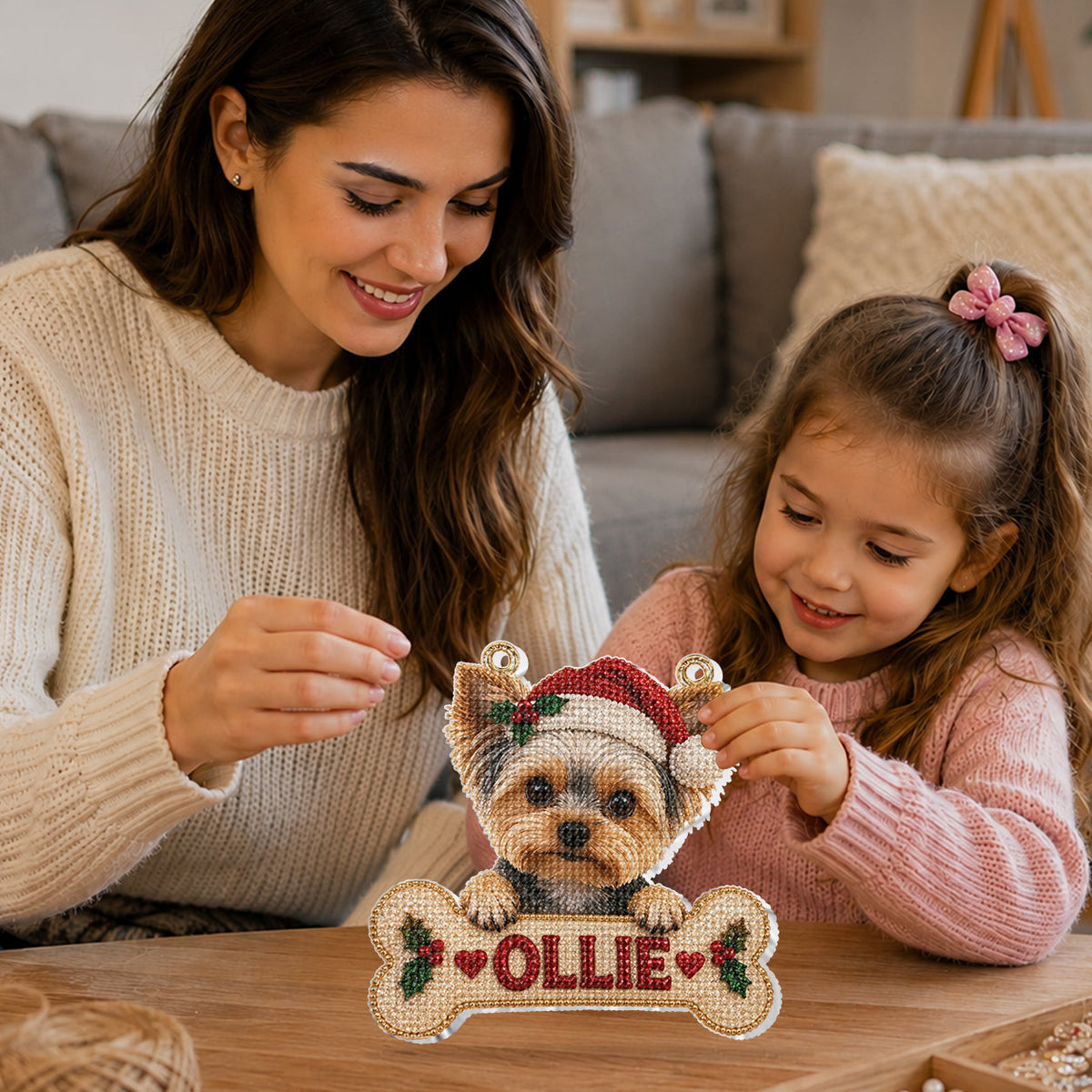 Personalized Christmas Black and Tan German Shepherd Diamond Painting Ornament Kit