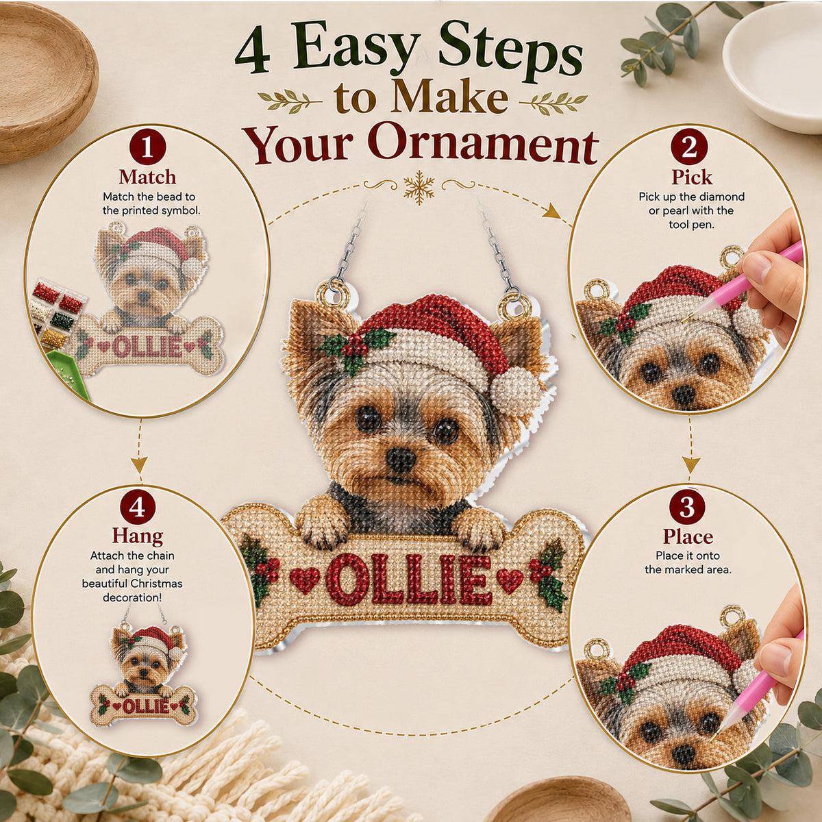 Personalized Christmas Black and Tan Adult Rottweiler Diamond Painting Ornament Kit