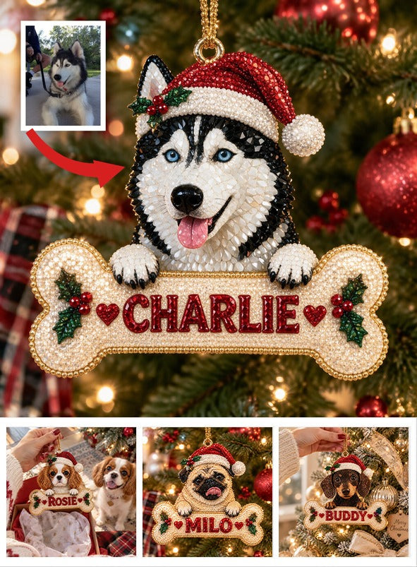 Personalized Christmas Siberian Husky Diamond Painting Ornament Kit