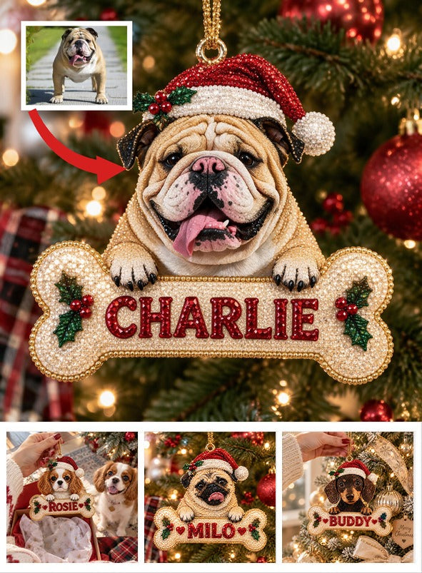 Personalized Christmas Fawn White Bulldog Diamond Painting Ornament Kit