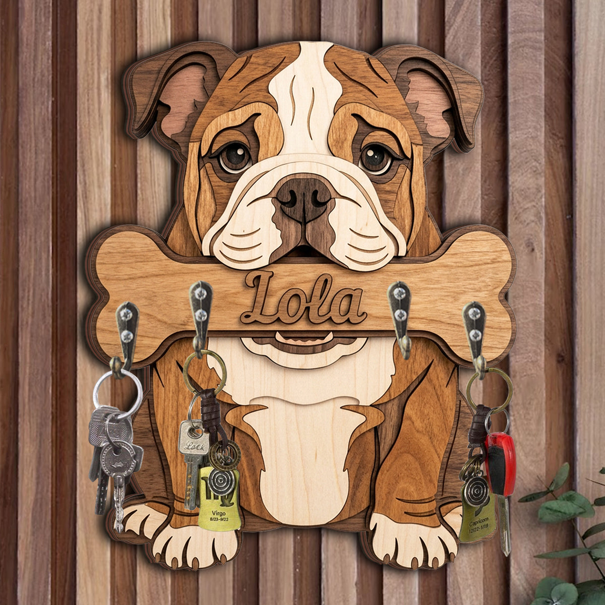 Personalized Fluffy Shih Tzu Wooden Key Rack Custom Wall Hanging Organizer