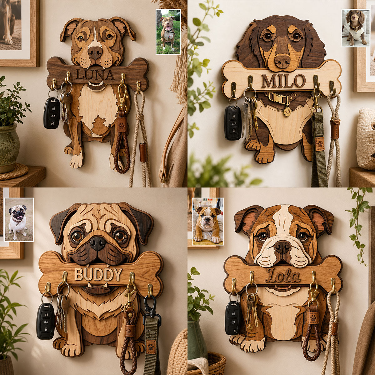 Personalized Fluffy Shih Tzu Wooden Key Rack Custom Wall Hanging Organizer