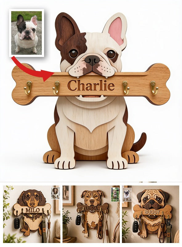 Personalized French Bulldog Wooden Key Rack Wall Hanging Organizer