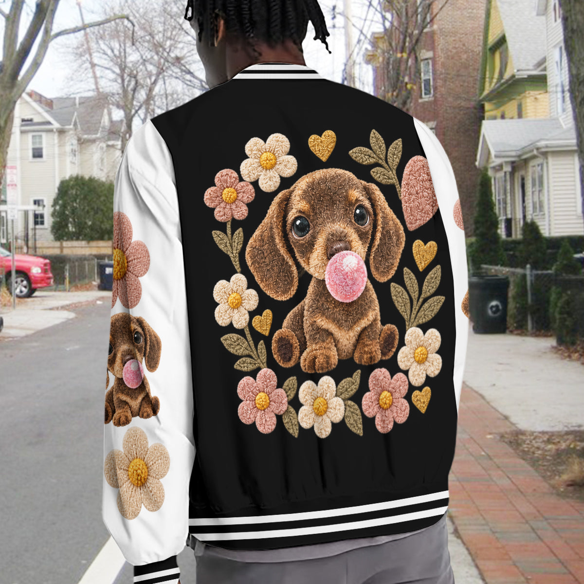 Personalized Fawn White Chihuahua Puppy Varsity Jacket Dog Lover Gift