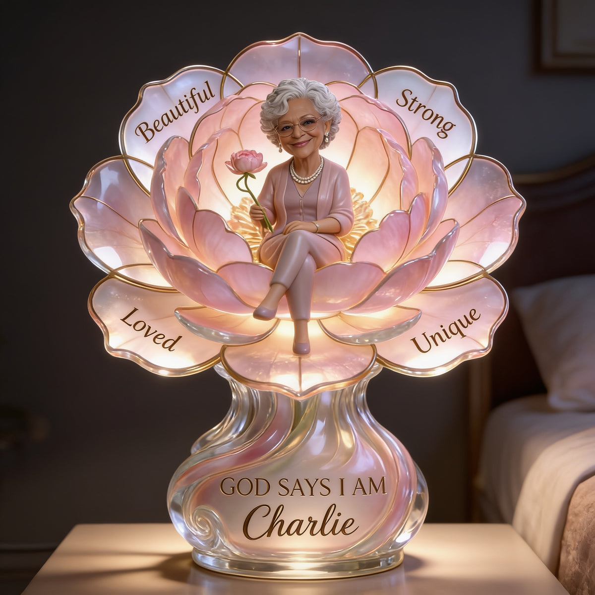 Lampe de Nuit LED Acrylique Personnalisée Femme Noire Âgée, Cadeau d'Amour Propre pour Maman, Grand-Mère, Épouse