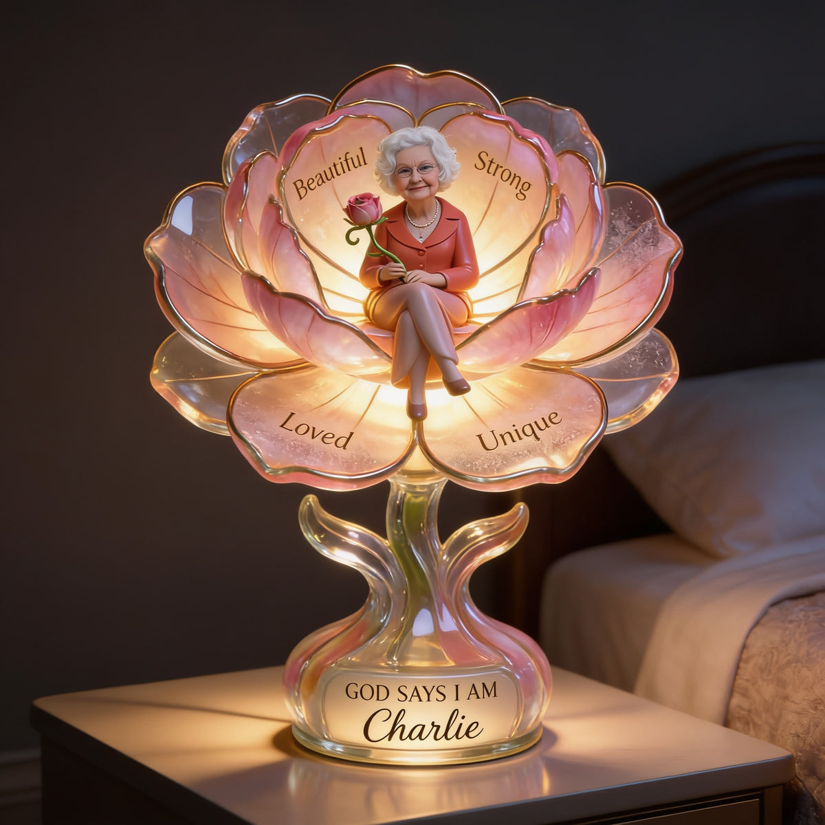 Personalized Older Woman Acrylic LED Night Light Gift for Grandma Mom Wife