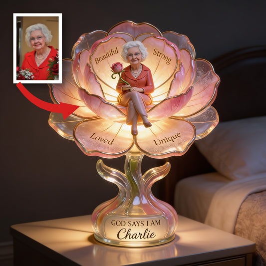 Personalized Older Woman Acrylic LED Night Light Gift for Grandma Mom Wife