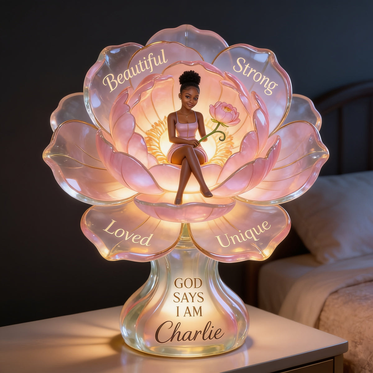 Personalized Black Woman Self Love Acrylic LED Night Light Gift For Her