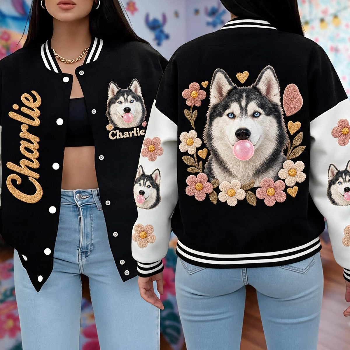Personalized Adult Siberian Husky Varsity Jacket Pet Lover Streetwear