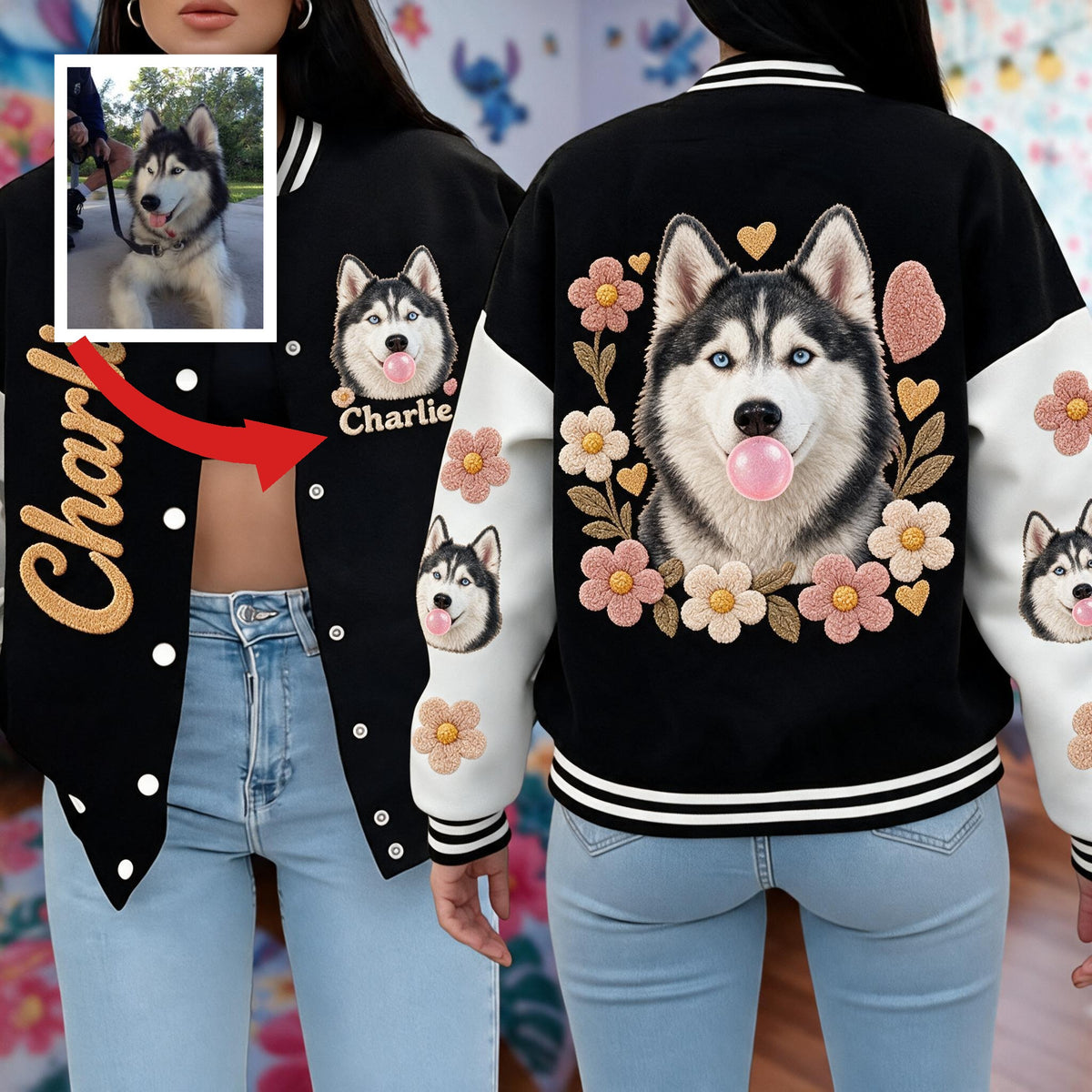 Personalized Adult Siberian Husky Varsity Jacket Pet Lover Streetwear