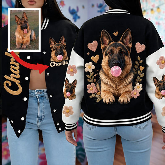 Personalized Adult Black and Tan German Shepherd Varsity Jacket Dog Owner Gift