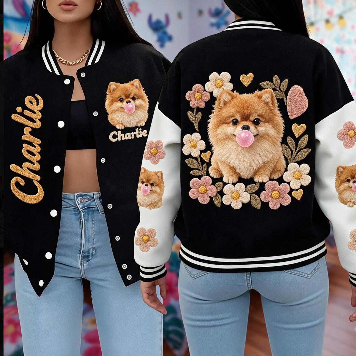 Personalized Fluffy Golden Tan Pomeranian Varsity Jacket